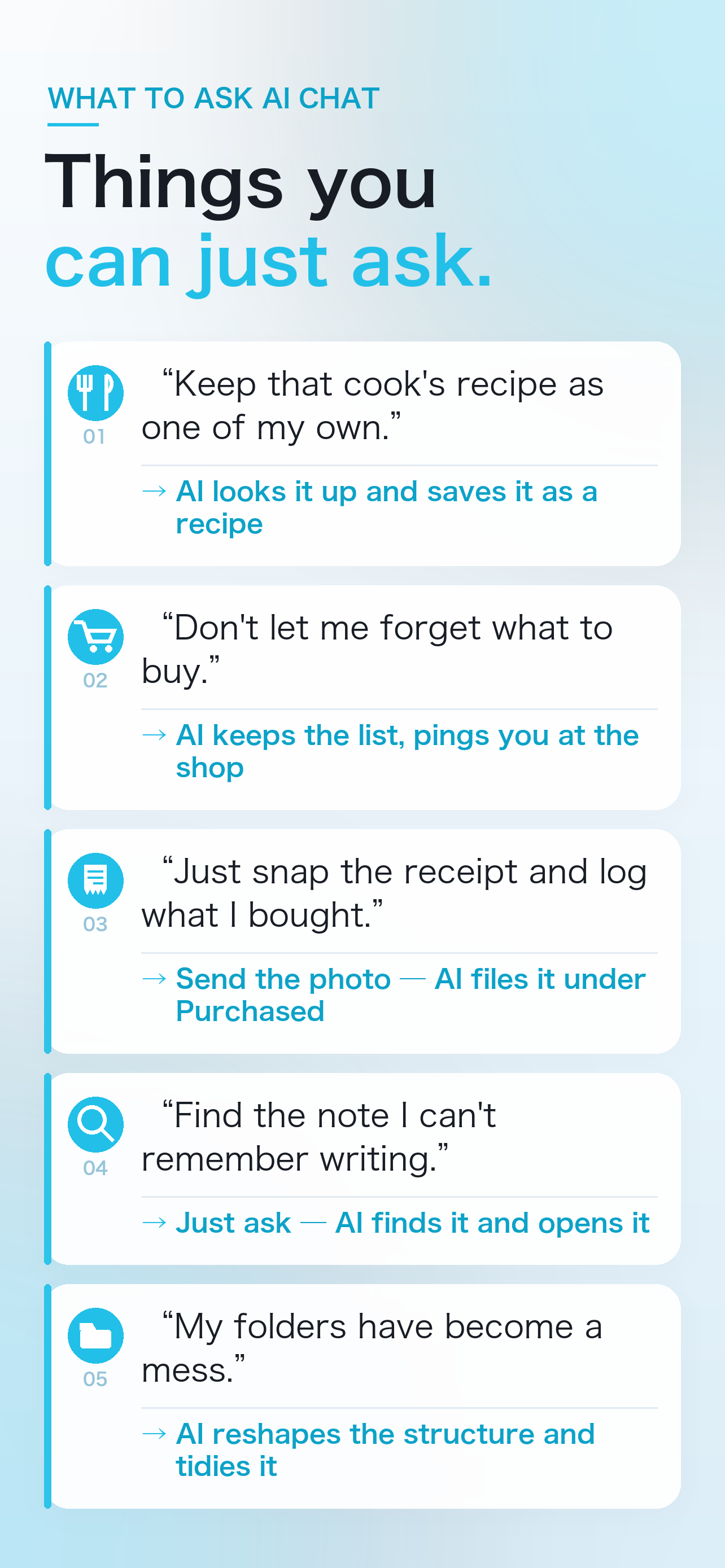 Examples of what you can ask the AI chat