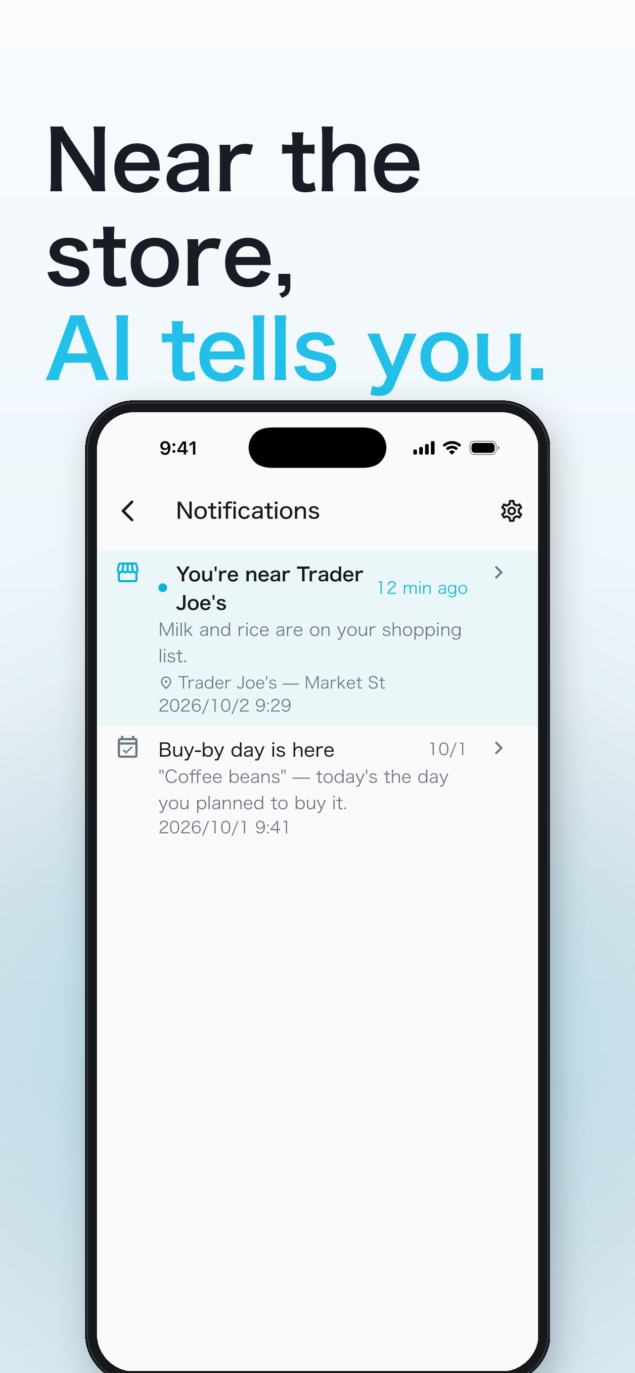Shopping list notification near a store