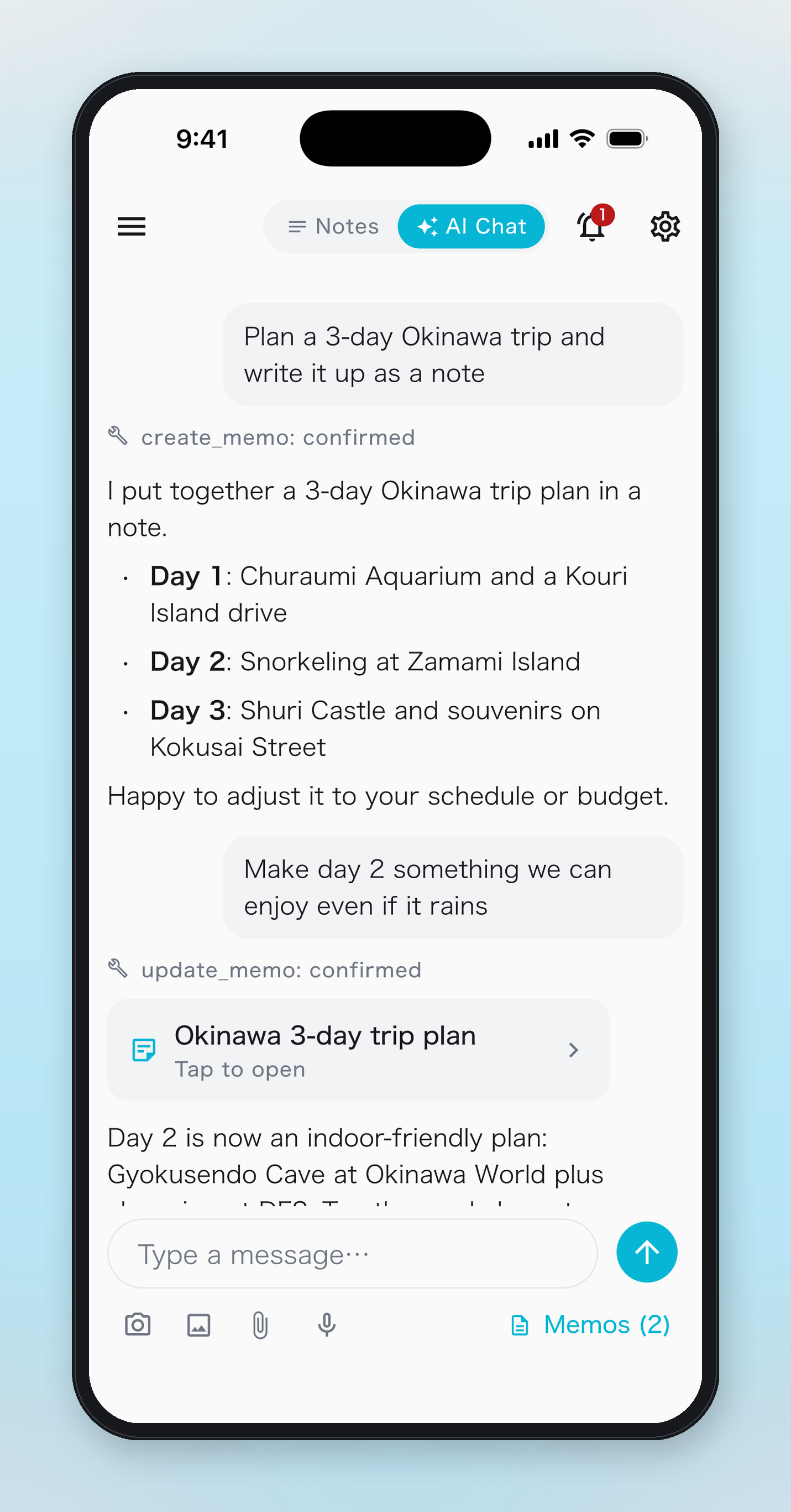 The AI Chat Mode screen